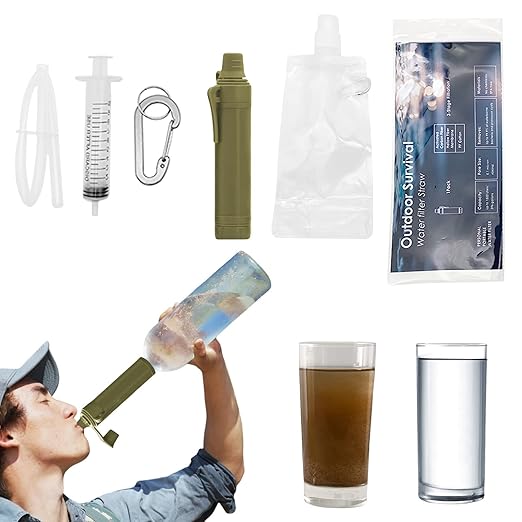 Upgrade Set of 5,Personal Water Filter Straw for Hiking, Camping, Travel,Water Straws to purify Water,Emergency Water Straw (Army Green)