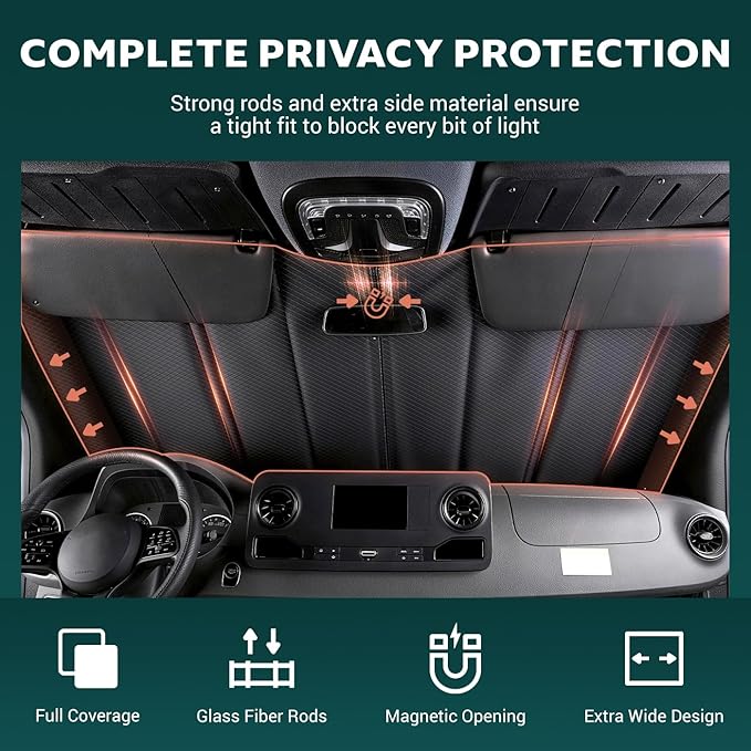 Windshield Cover for Mercedes-Benz Sprinter 2007-2026 NCV3/VS30, Insulated Blackout Sunshade with 5-Layer XPE Foam Core, Extended Edge Fit, AllSeasonGuard
