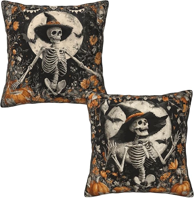 Skull Moon Throw Pillow Covers 18x18 inch Set of 2 Halloween Pillow Case Cushion Cover for Home Sofa Couch Living Room Car Decor