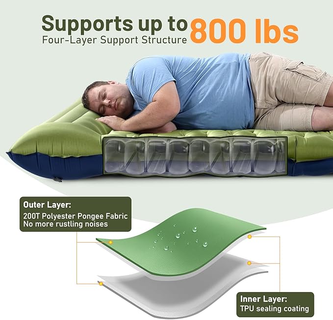 KASBAH Double Inflatable Camping Sleeping Pad,Thick 6 inch 2 Person Ultralight Sleeping Mat with Built-in Foot Pump and Pillow,Camping Essentials for Hiking,Backpacking,Traveling, Tent