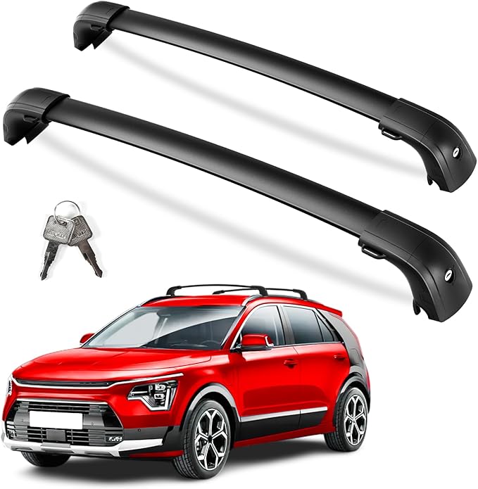 KINGGERI 300lbs Roof Rack Cross Bars Compatible with Kia NIRO 2023 2024 2025 2026 with Flush Side Rails, Lockable Heavy Duty Aluminum Roof Rails Crossbars Rooftop Cargo Carrier Luggage Black
