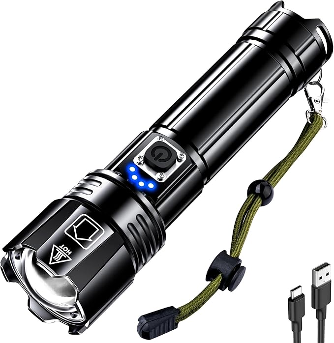 AKNEAR Rechargeable LED Flashlight 99000 High Lumens, Super Bright Flashlights with Zoomable & USB C Rechargeable & 5 Light Mode & IPX7 Waterproof, Powerful Flash Light for Home, Hiking, Camping