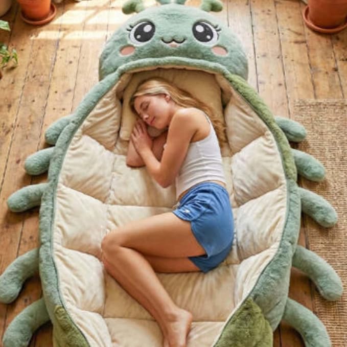 Hugging Caterpillar Sleeping Bags, Plush Cocoon Sleeping Bag, Pull Cord Sleeping Bag, Full Body Plush Lounger, Indoor Nap Pod, Cozy Reading Nest, Animal Sleeping Bags for Adults