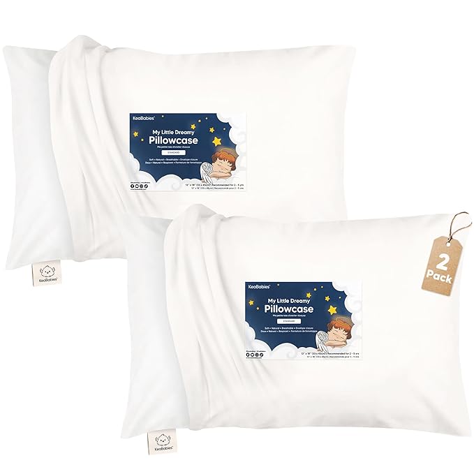 KeaBabies Toddler Pillowcase 13x18 – 2-Pack Organic Cotton Toddler Pillowcase for Kids, Boys, Girls, Soft & Durable Cotton Cover for Miniature Sleepy Pillows,Cute,Pillow Sold Separately (Soft White)