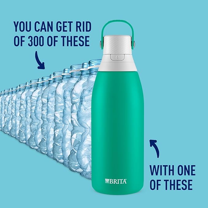 Brita Insulated Filtered Water Bottle with Straw, Reusable, Stainless Steel Metal, Jade, 32 Ounce