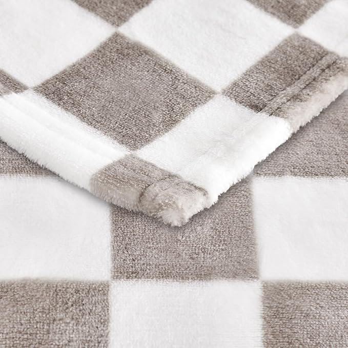 Edenleaf Light Grey Checkered Blanket, Ultra Soft Fluffy Fleece - Checkered Grid Print Throws for Couch Sofa Bed, Cozy Luxury Throw Blanket for All Seasons, 50x60 Inch, Cashmere Smoke