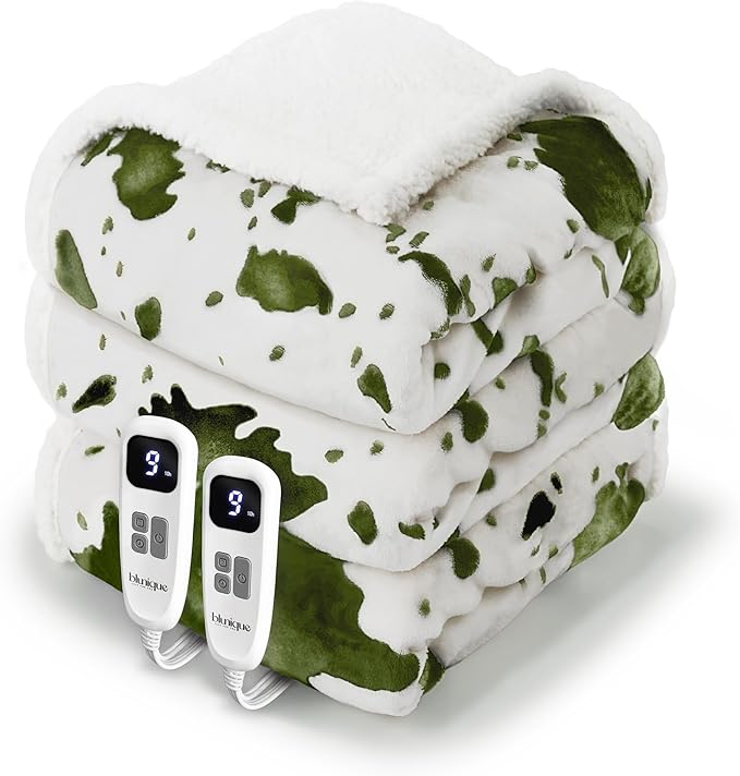 Heated Blanket Queen Blanket - Fast Heating Electric Blanket, Soft Flannel Heated Queen with 4 Time Settings,10 Heating Settings, Warm Gifts for Women & Mom & Grandma(84"x90"Cow Print Sage)