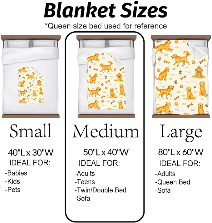 Golden Retriever Blanket Cute Dog with Bone,Ball,Paw Print and Kennel Throw Blankets Lightweight Flannel Throws for Camping Couch Chair Office Bed Home Decor Gifts for Pet Lover,50x40inch