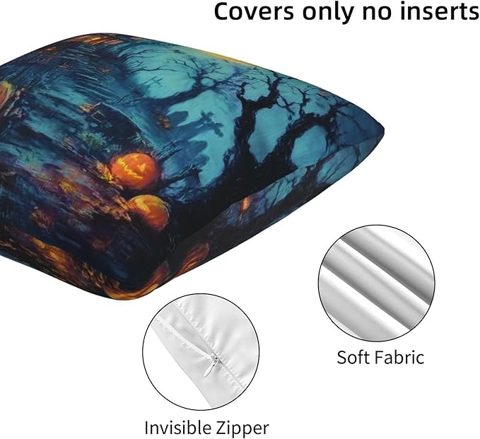 Halloween Throw Pillow Covers 18x18 inch Set of 2 Pillow Case Cushion Cover for Home Sofa Couch Living Room Car Decor