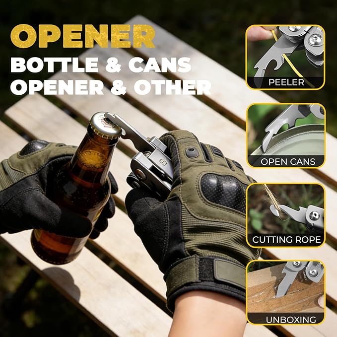 Upgraded 18-in-1 Multitool Pliers, Heavy Duty Stainless Steel Multi-Tool with Spring-Loaded Pliers & Safety Lock, EDC Survival Gear with Fire Starter for Outdoor Camping, Hiking, Gifts for Men