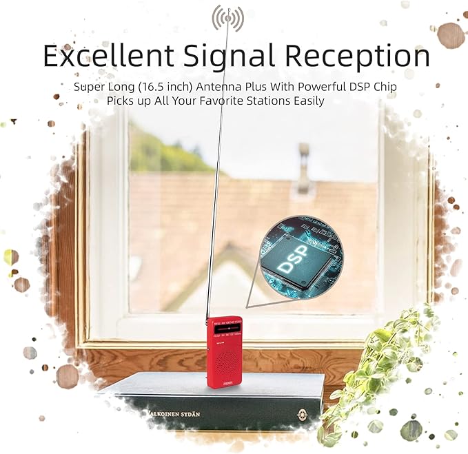 PRUNUS J-166 Portable Radio AM FM, Gifts for Dad and Mom, Battery Operated Radio with Tuning Light, Back Clip, Excellent Reception, AM FM Radios Portable, Transistor Radios