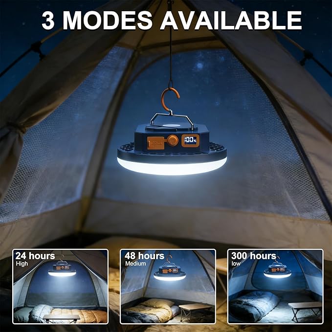10000mAh 4000LM Flashlight Portable LED Camping Lantern Rechargeable Light 30W with Digital Power Display and Magnet , IPX5 Waterproof Tent Lights Power Failure Emergency Light