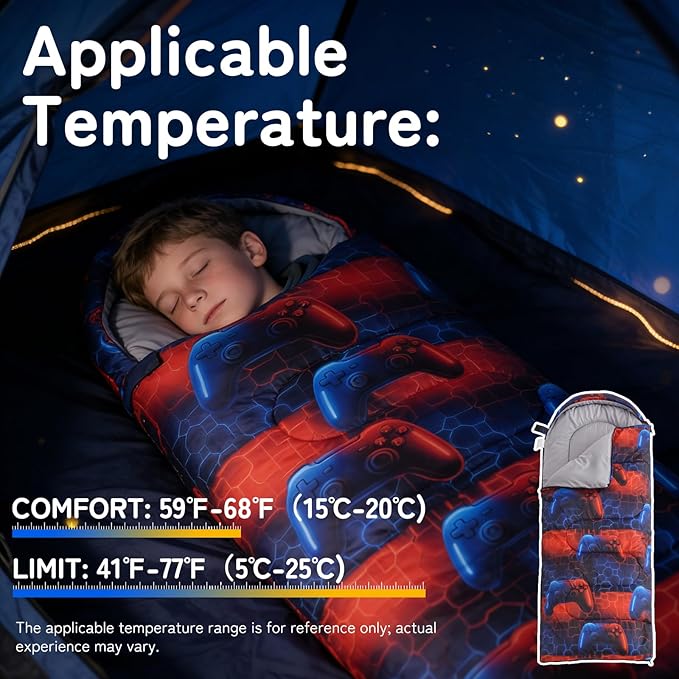 tuphen Kids Sleeping Bag - 50-77℉ 3-Season Waterproof Sleeping Bag for Boys & Girls, Lightweight 2.2 lbs Camping Gear with Compression Bag Ideal for Camping, Hiking, Indoor