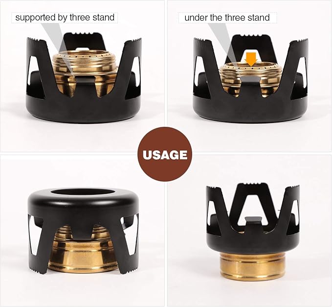 REDCAMP Mini Alcohol Stove for Backpacking, Lightweight Brass Spirit Burner with Aluminium Stand for Camping Hiking, Silver