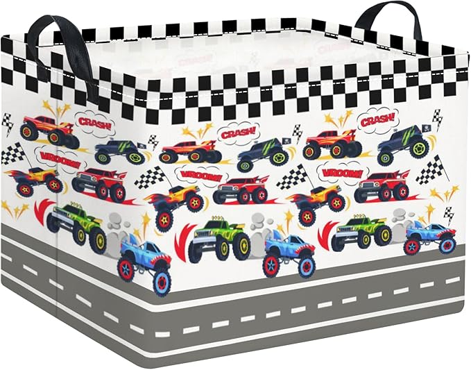 HIYAGON Rectangular Kids Basket Baby Girl Basket Fabric Storage Bin Organizer Box Room Decor(Racing Car)