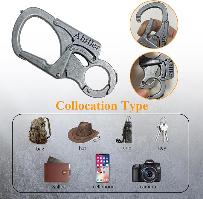 Ahiller Carabiner Keychain Clip, Double Lock Designed - Tungsten Steel Tip, Multifounction Tools for Camping, Hiking, Fishing, Outdoor Survival