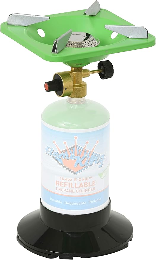 Flame King YSNVT-508 Portable BottleTop Camping Stove with Stable Lightweight Base Stand, Great for Outdoor Cooking, Backpacking, Compatible with 1LB Propane Gas Bottle