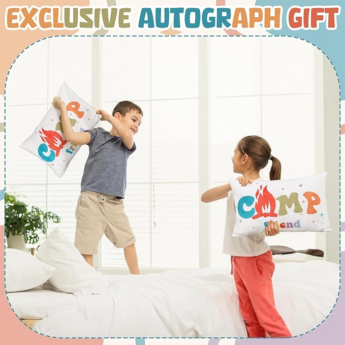 Beeveer Camp Friends Autograph Stuffed Pillow 15.7" Graduation Autograph Stuffed Pillow Summer Camp Signature Gifts Grad Party Sign in Decor for Travel Stuff Essentials(Groovy)
