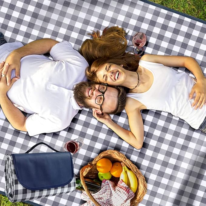 LRUUIDDE Extra Large Picnic Blanket Beach Blankets, Outdoor Foldable Waterproof Sand Mat for Beach Camping Hiking Travel Family Concerts Grass Park Music Festival Lawn Mats (Dark Blue, 80x60inch)