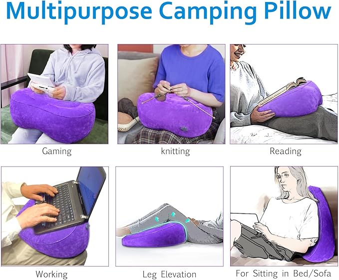 Inflatable Pillow for Camping Head Raised, Inflatable Wedge Pillow for Traveling Acid Reflux Sleeping, Blow Up Travel Pillow for Back Lumbar Support, Portable Backpacking Pillow for Hiking