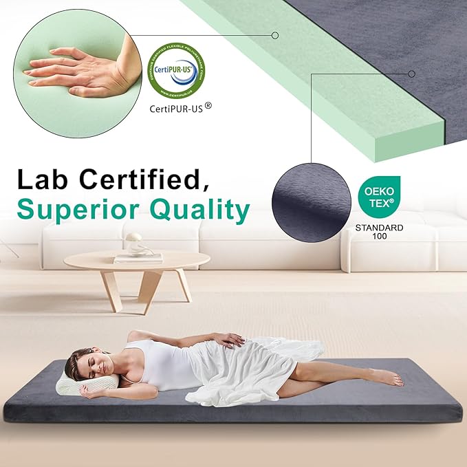 Lxotvae Memory Foam Camping Mattress Pad, 3 Inch Sleeping Pad for Camping, Portable Roll Up Cot Mattress for Adults, Thick Sleeping Mat for Sleepover