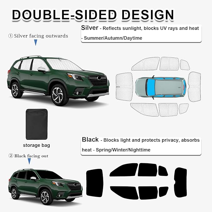 KMF Thicken Sun Shades for Subaru Forester 2019-2024 Accessories, Full Car Window Covers Sunshade for Windshield Side Rear, UV Block Visor Protecting Privacy Blackout for Car Camping 8pcs