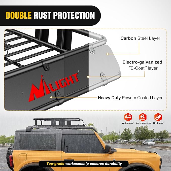 Nilight 84" x 39" x 6" Universal Roof Rack Cargo Basket Heavy-Duty 250LBS Capacity Rooftop Cargo Carrier with Cargo Net Ratchet Straps Luggage Holder for SUV Truck Vehicle
