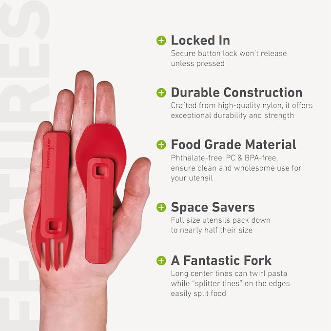 humangear GoBites Click | Travel & Camping Utensils | Portable & Convertible Dining Ware | Collapsable Fork and Spoon