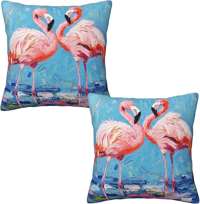 Flamingo Tropical Throw Pillow Covers 18x18 inch Set of 2 Blue Pillow Case Cushion Cover for Home Sofa Couch Living Room Car Decor