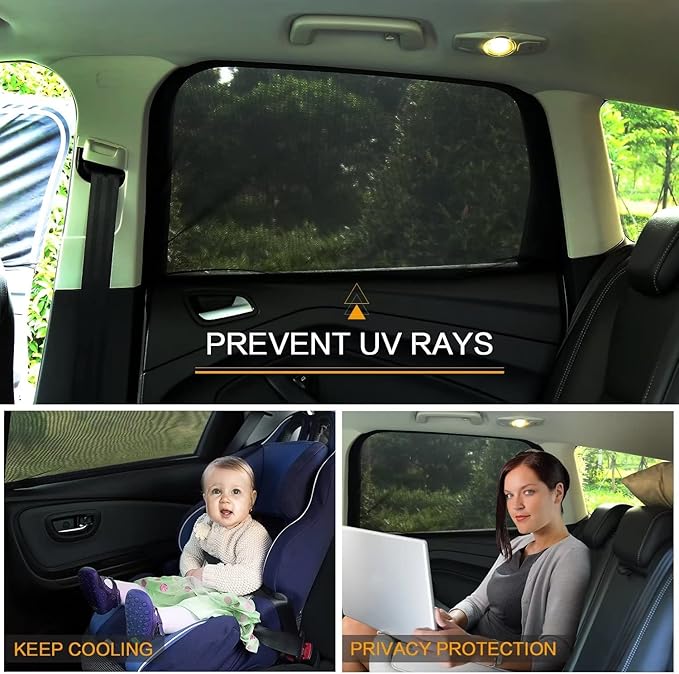 2Pack Large Size Super Elastic 42" to 53" Car Window Sunshades, for Large SUV, Pickup, Truck, Minivan, Breathable Mesh Window Screen, Side Window Screen for Car Camping