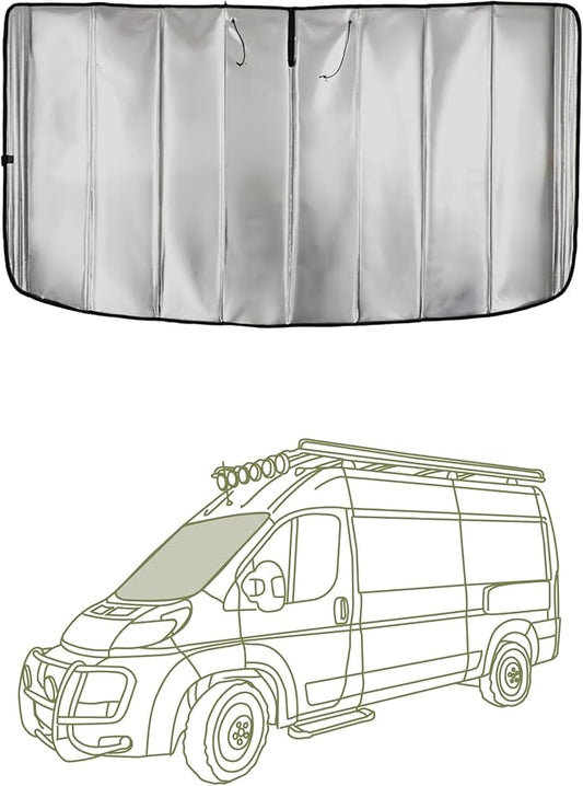 VanEssential Insulated Reflective Blackout Front Windshield Cover Designed for RAM Promaster Van Years 2014 to Current Model - Charcoal Gray Reflective