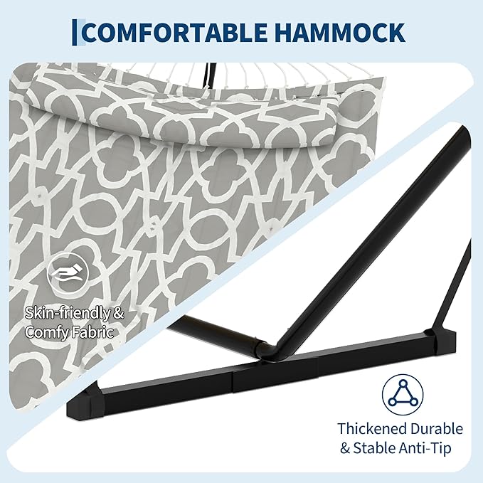 Garvee﻿ 2 Person Hammock with Stand for Outside, Double Hammock with Stand and Pillow, Max 450 Lbs Capacity with Balance Rope, Large Hammock for Outdoor Patio Backyard Poolside