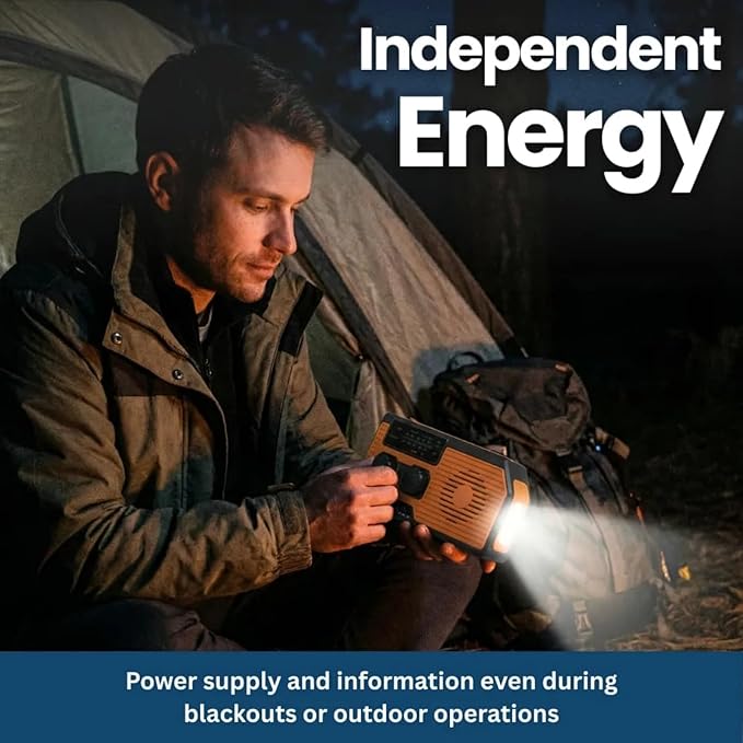 4-in-1 Emergency Radio with Solar Panel, Crank Radio Solar Charging with Flashlight and Power Bank, Emergency Radio Hand Crank Solar, AM/FM/SW NOAA for Camping & Hiking