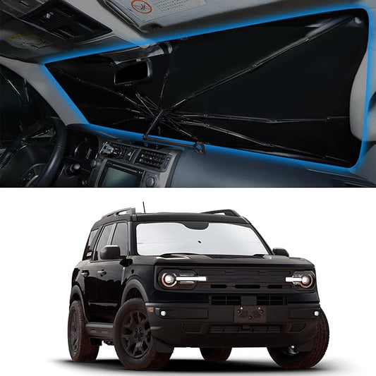 Windshield Sun Shade Umbrella Custom Fit for 2021 2022 2023 2024 2025 2026 Ford Bronco Sport Accessories Foldable Sunshade Sun Blocker Protect Car from Sun Rays & Heat Damage Keep Car Cooler
