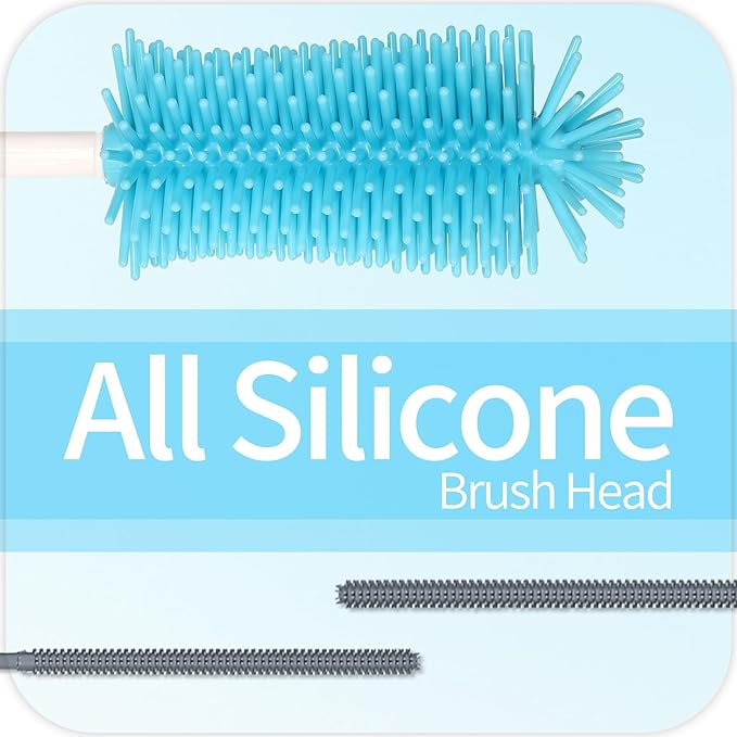 Silicone Cleaning Brush Kit - Water Bottle Brush with Long Handle Heavy Duty Straw Cleaner Brush, 4 in 1 Multipurpose Cup Cleaner Kit for Thermos, Sport Bottles, Coffee Mugs