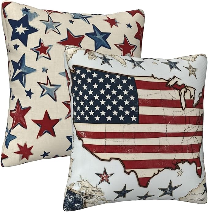 American Vintage Map Throw Pillow Covers 18x18 inch Set of 2 Pillow Case Cushion Cover for Home Sofa Couch Living Room Car Decor