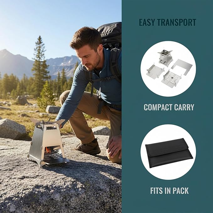 Foldable Portable Camp Stove-Mini Stainless Steel Grid Wood Burning Stove, Portable Collapsible Backpacking Stove Survival Rocket Stove for Hiking Outdoor Tent Camping Picnic,small