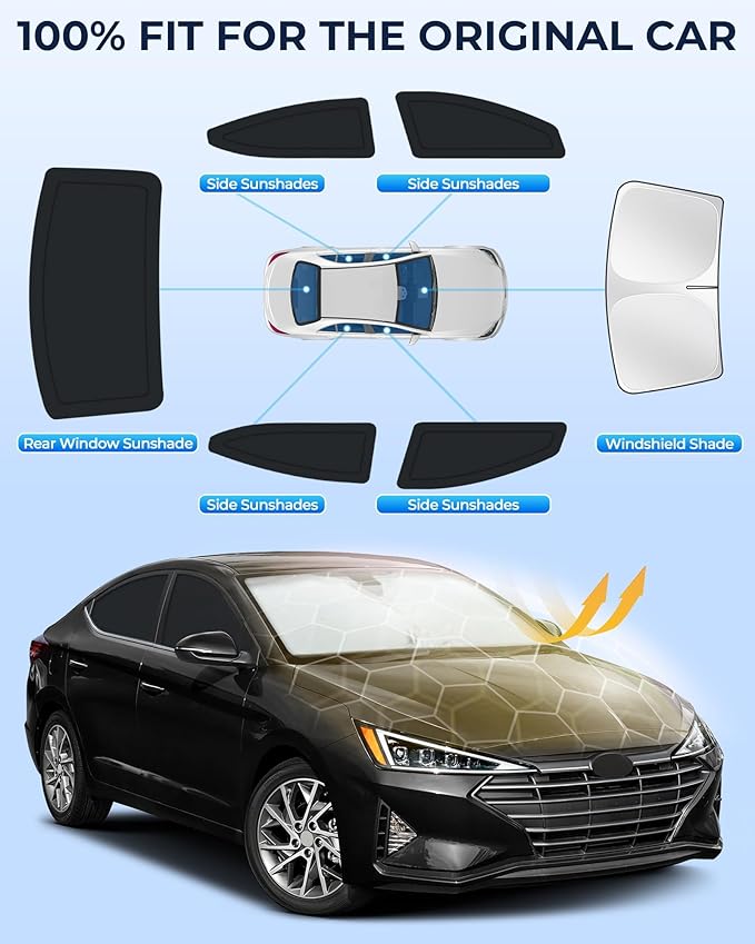 for Hyundai Elantra 2017-2020 Car Window Shades, 6pcs Privacy Sun Shade Set for Front Windshield Side and Rear Windows, Full Window Covers Keeps Vehicle Cool for Camping Napping