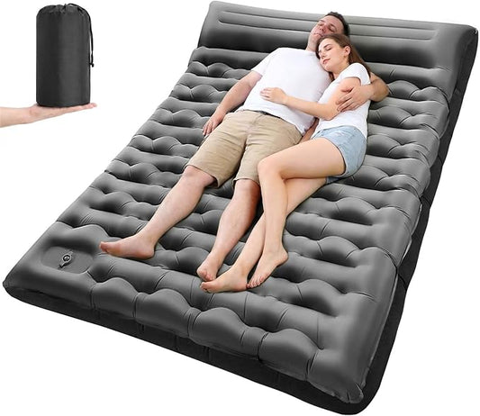 Double Sleeping Pad for Camping, 5.9 Inch Thick Self Inflating Sleeping Mat for Camping with Built in Pillow and Foot Pump, 2 Person Camping Mattress for Backpacking Hiking