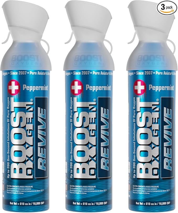 Boost Oxygen Large Revive Peppermint Aroma 10L Canister | Respiratory Support for Aerobic Recovery, Altitude, Performance & Health (3 Pack)