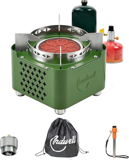 Indwell Infrared Propane Camping Stove - CSA Certified Portable Gas Stove with 23inch Extended Hose & Piezo Ignition, Windproof Single Burner for Backpacking, Hiking, Fishing & Emergency Preparedness
