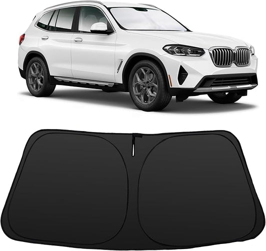 Windshield Sun Shade Compatible with 2018-2026 BMW X3 Accessories Foldable Sunshade Sun Blocker Protect Car from Sun Rays & Heat Damage