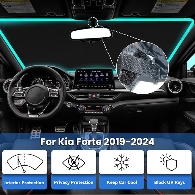 Windshield Sun Shade for Kia Forte 2019-2024, Car Front Window Sunshade with 240T Sun Visor Protector Blocks UV Rays Heat Sun Shield Accessories