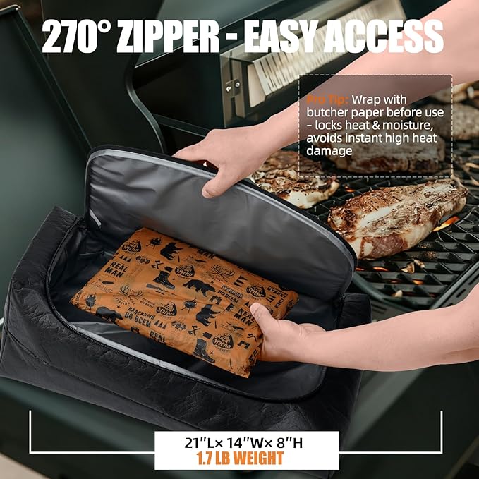 270° Opening BBQ Blanket for Resting Meat, Insulated Leak-Proof Meat Resting Bag for Brisket Turkey Pork, Smoker Accessories for Kitchen Camping Party, Anniversary Birthday Gift for Men Dad Husband