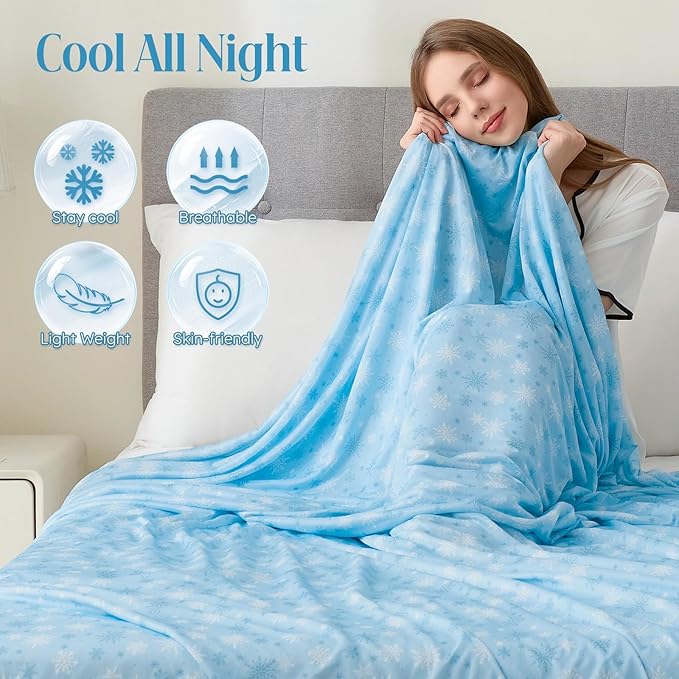 OIGAE Cooling Blanket for Hot Sleepers – Thin Summer Cooling Blanket Queen Size, Q-Max >0.5 Lightweight Cooling Throw Blanket for Bed, Couch, or Sofa – Snowflake Cool Blankets, (Blue, 90" x 90")