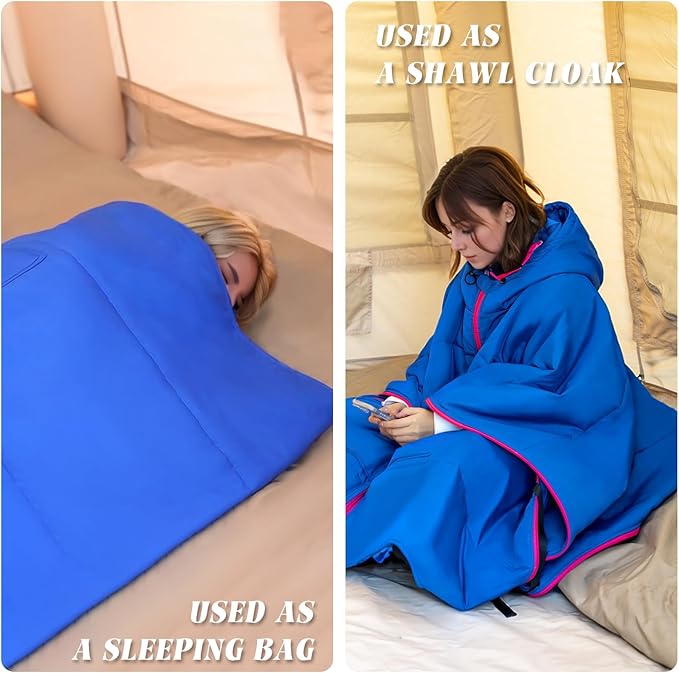 Camping Blanket Poncho, Large Wearable Blankets, 75 x 55 inch Cape, Windproof & Water-Repellent, Portable & Warm, for Outdoor, Sports, Travel, Car
