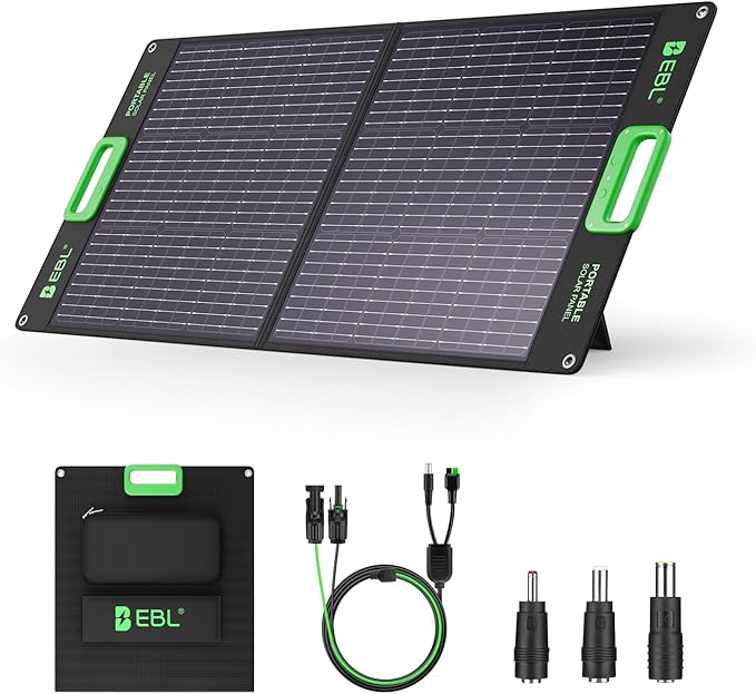 EBL 100 Watt Solar Panel, Foldable Solar Charger for Power Station, Portable Solar Panels w/Kickstands, High Efficiency IP65 Waterproof for Camping, RV, Off-Grid Outdoor