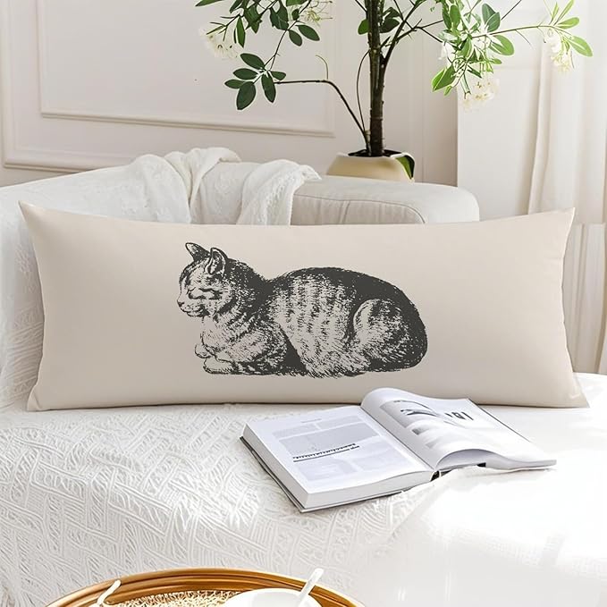 Retro Cat 20x54 Body Pillow Cover, Cat Decor for Home, Gifts for Cats Lovers Women Decorative Long Body Pillow Cases for Bed Couch