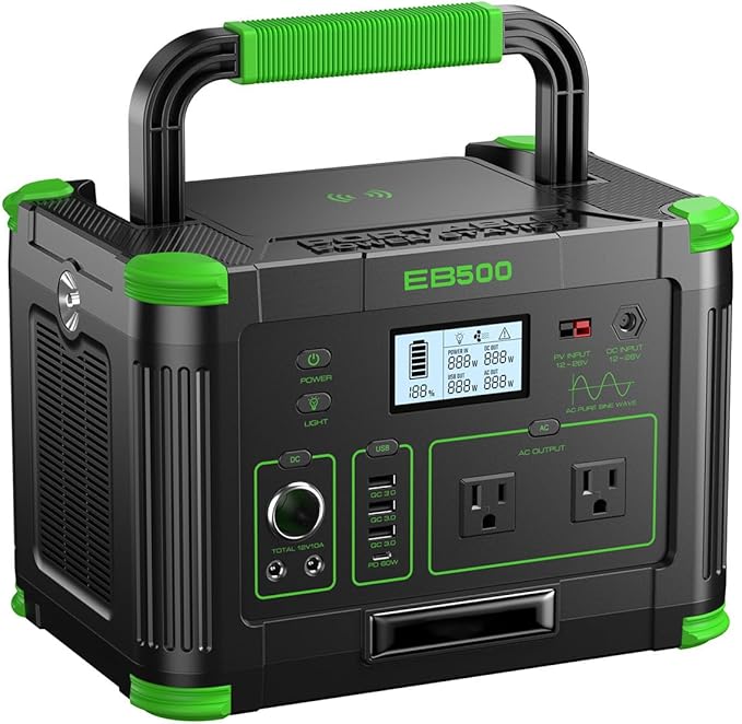 500W Portable Power Station 512Wh, Solar Generator with 60W USB-C PD Output, Built-in BMS 110V Pure Sine Wave AC Outlet Backup Lithium Battery for Outdoors Camping Travel Emergency (Peak 1000W)