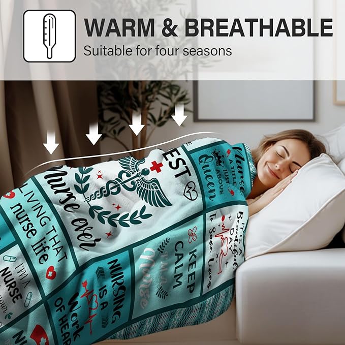 Wazzio Nurse Gifts for Women Men, Christmas Thanksgiving Gifts for Nurses Blanket, Nursing Student Gift for Nurses, Nurse Appreciation Graduation Birthday Gift Blanket 50"x 60"